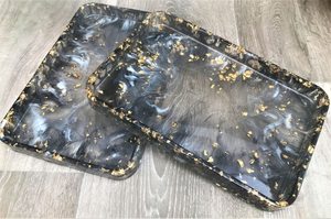 Juego de bandejas de resina epoxi con efecto mármol negro y lámina dorada – Bandeja rectangular decorativa para mesa, ideal para el hogar, hoteles y restaurantes - Product Image 5