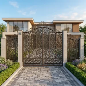 Luxury Ornamental Wrought Iron Double <b>Swing</b> Main Gate Decorative Metal Entrance Gate for Villa Home Security <b>and</b> Garden - Product Image 3