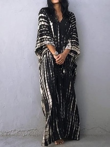 <b>Boho</b> Tie Dye Maxi <b>Dress</b> V Neck <b>Long</b> Sleeve Loose Fit Summer Beach Wear Women's Casual <b>Dress</b> Breathable Woven Fabric - Product Image 3