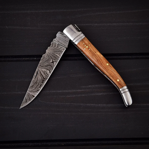 Couteau pliant à lame droite en acier Damas fait main, manche en bois, OEM, EDC, pour le camping, la survie, la chasse, vente en gros aux États-Unis et en Europe - Product Image 6