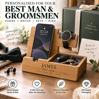 Organisateur de bureau personnalisé en bambou pour téléphone, montre et clés, avec nom sur mesure, coffret cadeau de mariage pour témoin ou garçons d'honneur, OEM