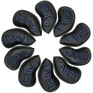 Nouveauté d'usine : Housse de tête de club de golf personnalisée brodée magnétique noire pour fer, <span class=keywords><strong>putter</strong></span> et bois, en cuir PU, avec broderie OEM de qualité supérieure - Product Image 1