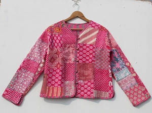 เสื้อแจ็คเก็ตผ้าฝ้ายบุผ้านวมสำหรับผู้หญิง สไตล์โบฮีเมียน วินเทจ แบบกิโมโน แต่งแถบลาย  ใส่ได้สองด้าน ทำมือ ดีไซน์เปิดด้านหน้า เสื้อโค้ทแบบใหม่ - Product Image 4