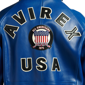 Chaqueta de Cuero Azul Rey Avirex para Hombre, Estilo Bomber con Parche de EE. UU., Resistente al Viento y Ecológica, Ropa Urbana - Product Image 5