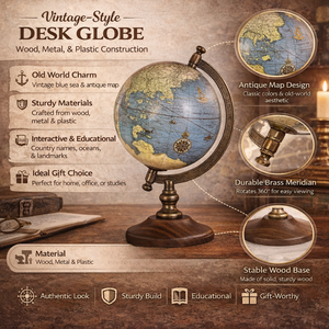 Globe de bureau exécutif avec base en bois et support en fer |   Globe terrestre éducatif pour la décoration de bureau et de table d'étude - Product Image 5