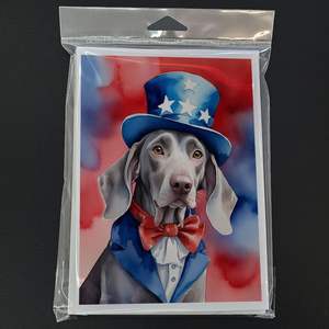 Whimsical A7 tamaño 5x7 tarjetas de notas en blanco Paquete de 8 Weimaraner patriótico americano tarjetas de felicitación con sobres - Product Image 3