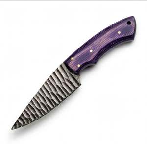 Couteau utilitaire artisanal en acier forgé, manche en bois de Pakka violet, motif cannelé, outil de artisanat - Product Image 4