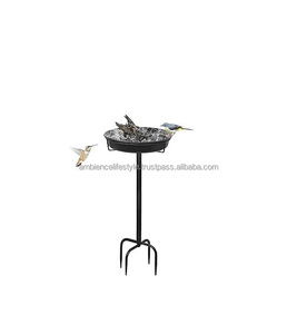 Bain d'oiseaux en métal de qualité supérieure, décoratif pour jardin extérieur, sur piédestal, durable, finition résistante à la rouille, pour l'aménagement paysager de jardin. - Product Image 1