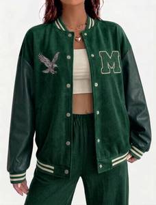 Wholesale <b>Womens</b> Varsity Jacket Oversized Streetwear Cotton <b>Fleece</b> Custom Patches for Retail Brands Bulk - Product Image 6