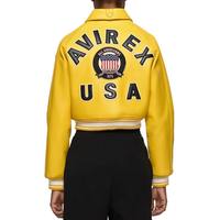 Blouson universitaire pour homme, blouson bomber jaune en PU pour homme, avec patch brodé, col rabattable, fermeture éclair, vêtement décontracté pour l'automne