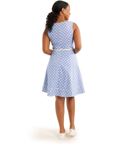 Fabricant OEM Vente en gros Usine Robe décontractée blanche à pois Décolleté en V Corsage ajusté Ceinture contrastée naturelle - Product Image 2