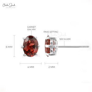 925 Sterling <b>Silver</b> Gemstone Stud <b>Earrings</b> for Girls Natural Garnet Studs 6x4mm Oval Gemstone <b>Earrings</b> Wholesale Manufacturer - Product Image 2