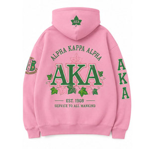 Sudadera con Capucha Rosa Alpha Kappa Alpha AKA 1908, Unisex, Casual, con Bolsillos, Diseño con Letras Verdes Estampadas, Corte Holgado - Product Image 3