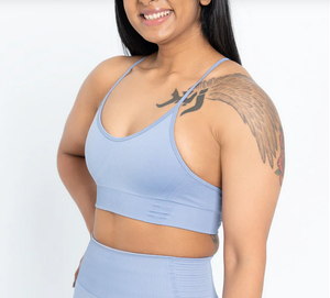 Sujetador deportivo con tirantes finos para mujer, logotipo personalizado OEM, 93% nailon, 7% spandex, soporte ligero, tejido elástico en 4 direcciones, Velocity Seamless - Product Image 3