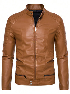 2026 Hot Selling <b>Long</b> Sleeves OEM Service <b>Men's</b> Leather <b>Jacket</b> Stand Collar Winter Streetwear Custom Made High Quality 400g - Product Image 4