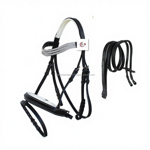 Casque en cuir rembourré doux confortable de haute qualité pour bride équestre d'équitation avec bande de front en cristal Bling - Product Image 1