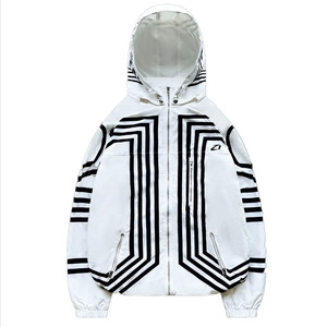 2026 Trendy Customize Geometric Stripe Hooded Windbreaker <b>Jacket</b> <b>Men</b> Oversized Zip Up Streetwear Lightweight Nylon <b>Men's</b> <b>Jackets</b> - Product Image 6
