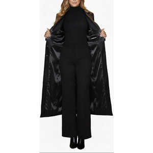 Manteau long en peau de mouton noir de luxe pour femme Leathertex, rembourrage en laine, élégant, avec détail volanté, fait main, pour l'hiver - Product Image 3