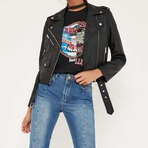 Veste en cuir véritable pour femme, style moderne, nouvelle collection, coupe ajustée, fermeture éclair, inspirée des personnages de films. - Product Image 2