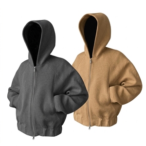 Wholesale Unisex 310G Heavyweight Hoodie Double Zip <b>Cardigan</b> Sweatshirt Solid Color Loose Fit Spring Eco Friendly Waterproof - Product Image 3