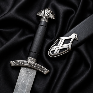 Espada Vikinga Negra de Damasco con Funda, Espada Medieval Hecha a Mano de los Hombres del Norte, Espada Nórdica, Regalo para Él - Product Image 3