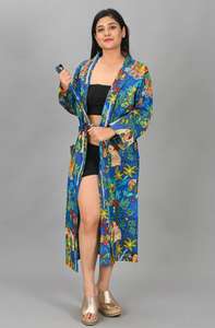 Kimono Maxi de Algodón Indio Tejido Elegante para Playa, Túnica Caftán Estampada Talla Única para Mujer, Kimono Largo Floral Tallas Grandes al por Mayor - Product Image 3