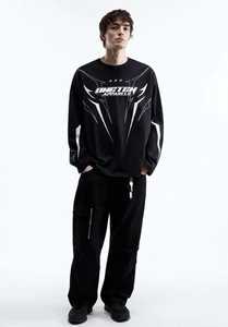 ONETEN APPARELS Men's Oversized <b>Long</b> <b>Sleeve</b> <b>T</b>-<b>Shirt</b> <b>Black</b> Crew Neck Loose Fit Streetwear Full Length 100% Cotton Printed Design - Product Image 1