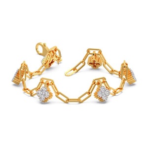 Bracelet en diamants Radiant Fan Cluster avec bande à maillons géométriques en or jaune et motif soleil sculpté - Product Image 2