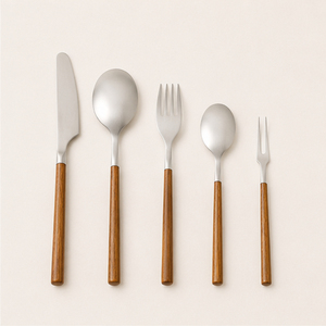 Ensemble de couverts en acier inoxydable avec manche en bois de qualité supérieure, ustensiles de cuisine au design ergonomique, vaisselle pour repas et événements de luxe - Product Image 3