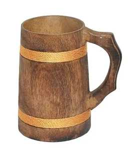 Mug à bière bicolore en bois et acier inoxydable, tasse à café isotherme en bois, verre à bière, articles de boisson en gros - Product Image 3