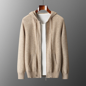 Sudadera con capucha tipo cárdigan de invierno para hombre, personalizada al por mayor, con cierre de cremallera, 100% cachemira, forro polar cómodo - Product Image 2