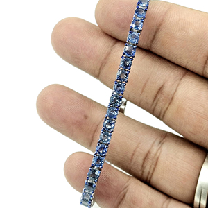 Pulsera de tenis de lujo con zafiro azul natural, chapada en plata de ley, con bisel, certificada, para boda o compromiso - Product Image 1