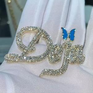 Custom Letter <b>Name</b> Pendant Moissanite Brilliant Cut Silver Plated 925 Silver Hip Hop Unisex Party Gift Charms Bezel Setting - Product Image 2