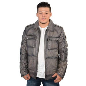 Men's Black PU Leather Bomber <b>Jacket</b> Stand Collar Zipper Closure Moto <b>Biker</b> Style Regular Fit Autumn Wear - Product Image 4