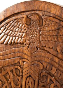 Bouclier Viking en bois brun médiéval fait à la main, bouclier rond de guerrier, décoration murale rustique nordique pour la maison ou le bureau - Product Image 5
