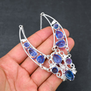 Collier de luxe pour femme en argent sterling avec perle d'eau douce de culture en forme de poire Tanzanite, 18 pouces, cadeau de mariage - Product Image 4