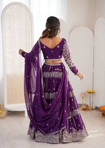 Conjunto de Lehenga con Bordado de Hilo y Lentejuelas, Lehenga de Diseñador con Vuelo de 3.5 Metros, Conjunto de Lehenga con Vuelo Especial para Celebraciones - Product Image 3
