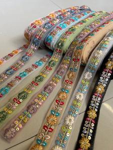 Embroidered Lace Trim Floral Design Sheer Polyester Metallic Cotton <b>Wedding</b> Special Occasion Apparel Decorative <b>Ribbon</b> - Product Image 3