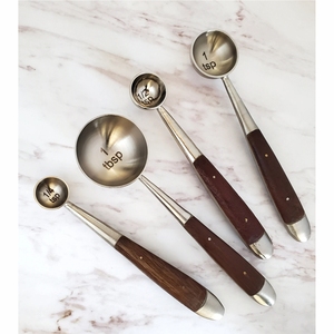 Premium Stainless Steel Measuring Spoons Set with Wooden Handle Metal <b>Engraved</b> Measuring Scoop for Baking Cooking Kitchen <b>Tools</b> - Product Image 1