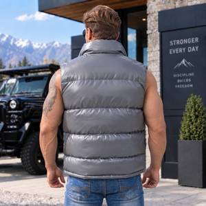 Veste matelassée en cuir d'agneau gris pour homme |   Veste bomber matelassée sans manches, gilet en cuir de crocodile pour homme - Product Image 2