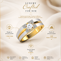 Bague pour homme avec diamant rond brillant véritable de 0,30 carat |   Monture à griffes en or multicolore |   Bijoux fins de luxe pour anniversaire de mariage