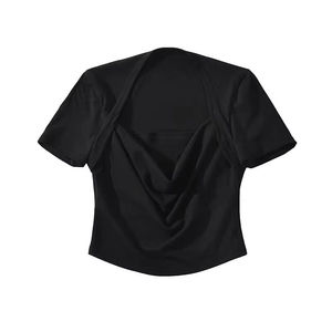 Camiseta Corta Unisex Asimétrica Cruzada de Manga Corta, Tejida en Spandex y Poliéster, Holgada, Transpirable y de Secado Rápido para Primavera/Verano - Product Image 4