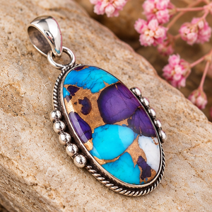 Colgante de Plata con Dalia Púrpura y Turquesa para Mujer, Estilo Boho del Suroeste, Joyería de Plata Vintage, Regalo para Ella - Product Image 6
