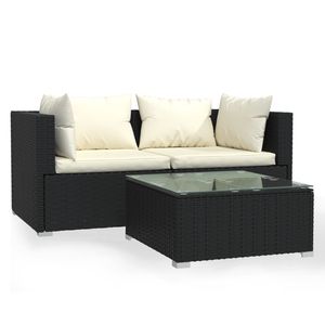 3 pezzi di mobili da giardino in Poly Rattan nero con cuscini - Product Image 2