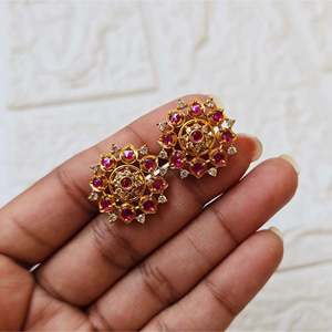 14K Gold Plated Brass Stud Earrings with Pearl and Geometric Number Design - Product Image 4