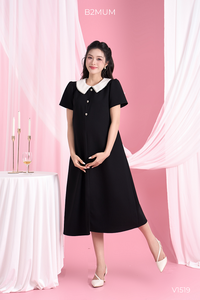 B2 MUM V1519 ชุดเดรสลูกไม้สีดำยาวคอวีแขนสั้นคุณภาพสูงนุ่มระบายอากาศได้เป็นมิตรกับสิ่งแวดล้อมผ้ายืดได้เล็กน้อย - Product Image 2