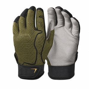 Sinewy Sports Custom High Quality Black Knit Leather/Polyester Batting Gloves Breathable Lightweight Durable Quick-Dry Hook Loop - Product Image 1
