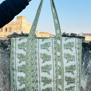 Bolso Tote de Algodón Estampado a Mano de la India para Mujer, Estilo Bohemio Vintage, Hecho a Mano, Lavable, para Uso Diario, Bolso de Hombro, Bolso de Compras - Product Image 3