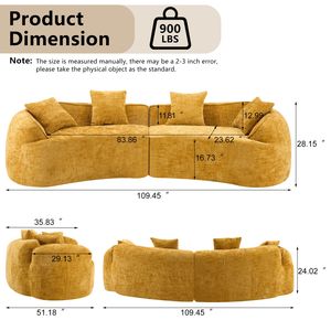 Divano Curvo Giallo Comprimibile, Stile Nordico Creativo, Morbido e Confortevole per Diverse Situazioni nel Soggiorno - Product Image 6