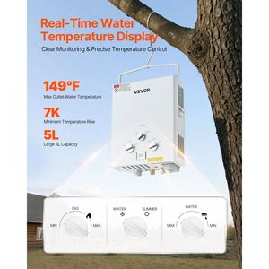 Calentador de Agua Portátil de Propano sin Tanque de 5L para Exteriores, 34000 BTU, 1.32 GPM, con Accesorios para Agua Caliente Instantánea + Calentadores de Agua a Gas - Product Image 3